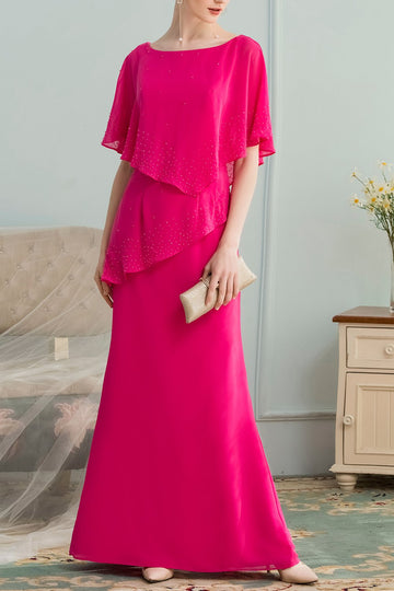 A-line Long Chiffon Mother Dress With Beading